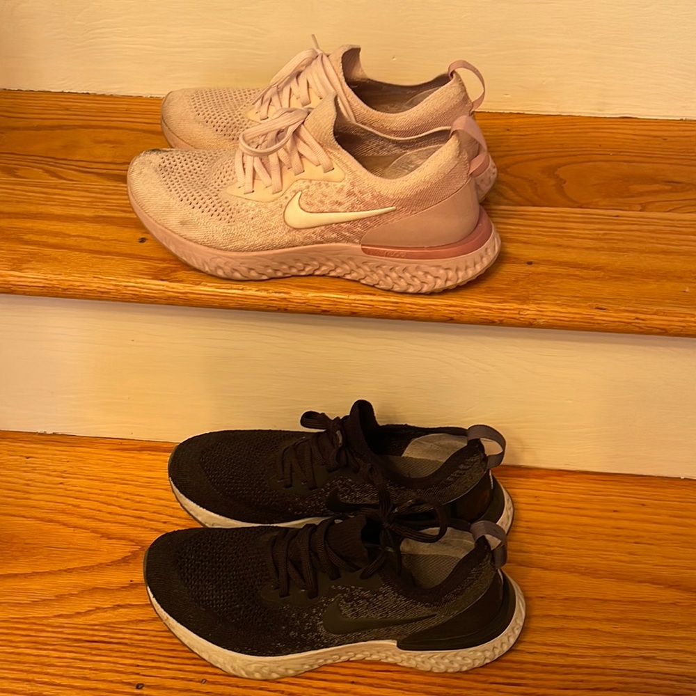 SOLD! 2 pairs of Women’s Nike Epic React Running sneakers size 7.5 in blackPink.